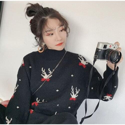 Christmas Sweater Women Classic Christmas Deer Warm Knitted Long Sleeve Sweater Jumper Top Blouse Winter Coat