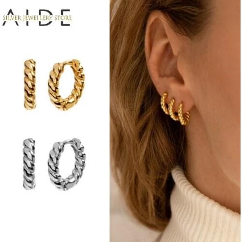 AIDE 925 Sterling Silver Geometric Spiral Twist Round Hoop Earrings For Women Trendy 10mm Piercing Earings Fine Jewelry kolczyki