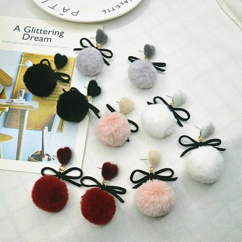 Various Colours Exquisite Fashion Temperament Love Earrings Japan and South Korea Cute Popular Bow Hair Ball Earrings