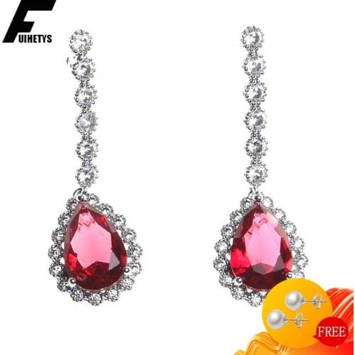 Vintage Earrings 925 Silver Jewelry Water Drop Shape Zircon Gemstone Earrings for Women Wedding Engagement Party Accessories