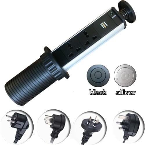 2019 USA/UK/EU/AU plug 1*led+3*universal power+2* charge USB Aluminum material silver/black cap Kitchen Socket,1pcs/set