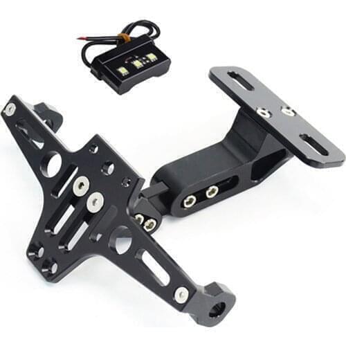 Universal CNC Aluminum Angle Motorcycle Rear License Plate Mount Holder Frame White LED Light for Honda YAMAHA SUZUKI