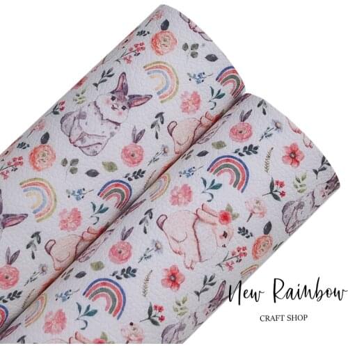 New Rainbow 22X30cm A4 Rabbit & Florals Litchi Faux Leatherette Sheet For Making Bows, Earrings, Accessories