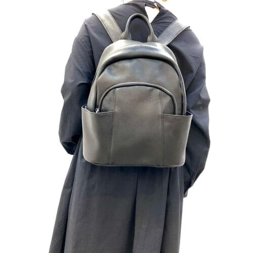 Women novelty genuine leather black brown backpack for female first layer cowhide high quality vintage shoulder handbag