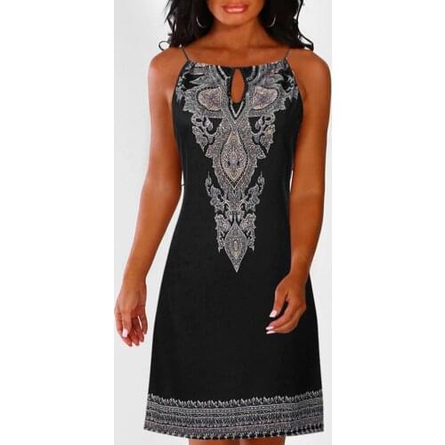 Home&Nest Women Halter Neck Boho Print Sleeveless Casual Mini Beachwear Dress Sundress Party Dresses Mujer Vestidos S-XL
