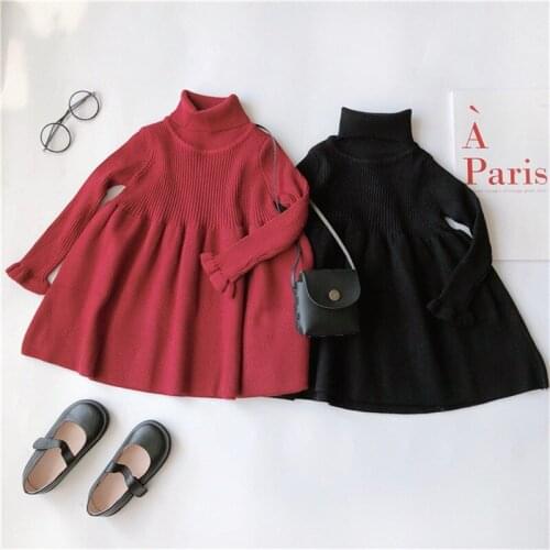 Winter Baby Girls Long Sleeve Knitted Dress New Arrival Kids Korean Solid Turtleneck Knit Dress For Girl Child Winter Clothes