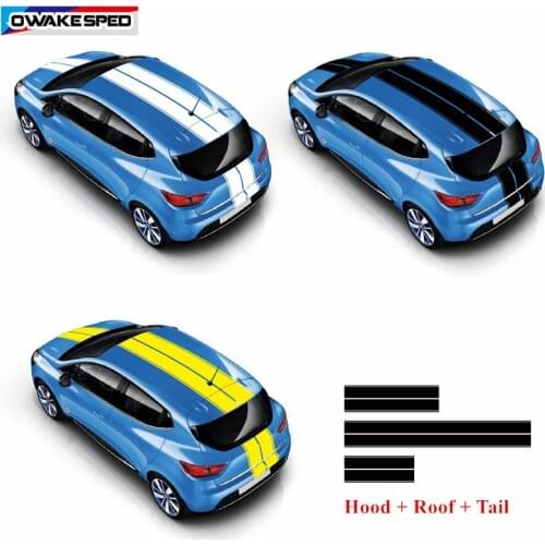 For Renault Clio Motor Sport Styling Stripes Whole Body Decor Sticker Auto Hood Roof Tail Vinyl Decal Car Accessories