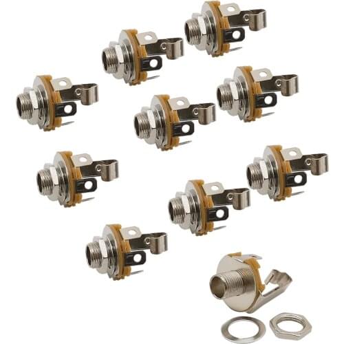 10Pcs/Lot 6.35mm Mono Jack Connector 1/4 Inch 2 Pole Mono Panel Chassis Mount Socket Skeleton Audio Female Solder Wire Connector