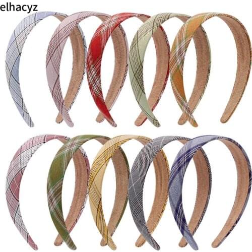 10pcs/lot New Women Vintage Elegant Wide Plaid Simple Hairband Sweet Headband Hair Holder Girls Ornament Fashion Hair Accessory