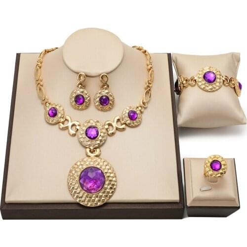 2021 New Dubai Gold-colorful design Jewelry Sets Wholesale Nigerian Wedding Fashion African Beads women Costume Jewelry Sets
