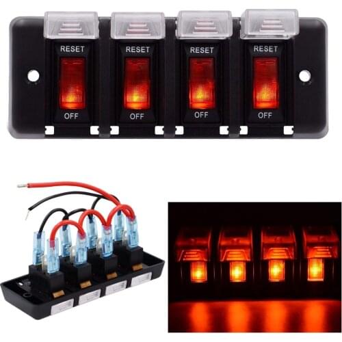 4 Gang Switch Breaker Switch panel + LED Voltmeter Car Adapter Charger Toggle Switch for Car Boat Marine RV Truck