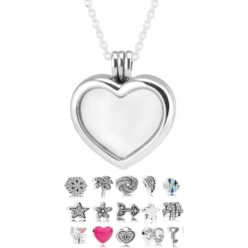 8 Types Heart Shape Open Floating Locket Necklaces & Pendants with 3pcs Small Petites 925 Sterling Silver Necklaces Jewelry DIY