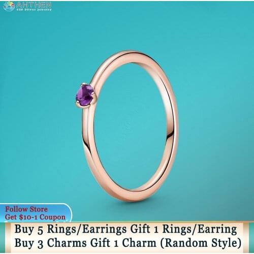 Ahthen 925 Sterling Silver Rings Purple Solitaire Ring 925 Silver Women Rings Ngagement Ring Women Jewelry Making Girl Rings