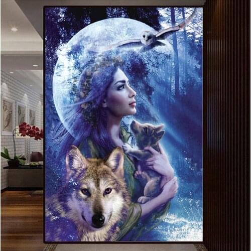 DIY Diamond Painting Wolf girl Cross Stitch Kit 5D Square Diamond Embroidery landscape Mosaic Patterns Needlework bead