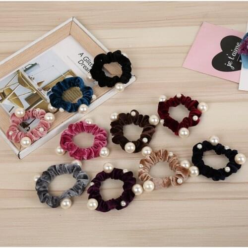 New 10 colors 6cm Velvet Elastic Hair Rope Scrunchie Fine Pearl Stretch Hair Tie For women Girl Hair Accessories Ponytail Holder