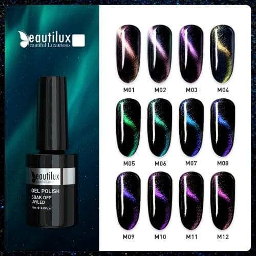 Beautilux 4D Chameleon Cat Eye Gel Nail Polish Nails Art Design Magnetic Cats Eye Gels Varnish Semi Permanent Nail Lacquer 10ml