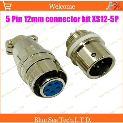 Free Shipping 10 sets=20pcs 5 Pin 12mm Male & Female mic circular connector kit XS12-5P Socket+Plug,Aviation plug interface