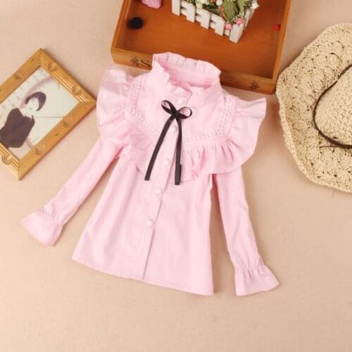 Girls Blouse 2019 Autumn Kids Clothes Children Clothing School Girl Ruffle Blouse Cute Cotton Child Shirt Blusas 3 Colors 2-16Y