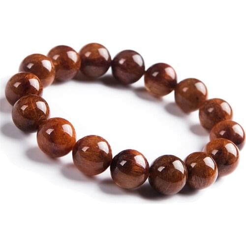 Natural Genuine Copper Needle Rutilated Quartz Powerful Stone Beads Women Lady Bracelet 13mm