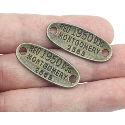 High Quality 20 Pieces/Lot 33mm*13mm Antique Bronze Words Tags Charms For Bracelets