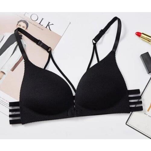 Women Push Up Front Buckle Bras Sexy Lingeries Fashion Striped Lace Bras Adjustable Wire Free Bras