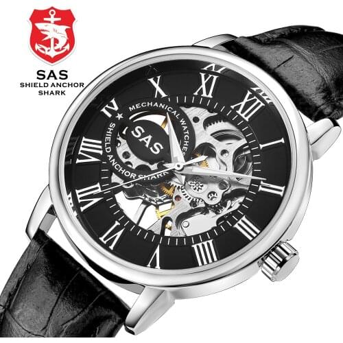 Shark automatic watches For men Mechanical Business wristwatch Leather Fashion Waterproof mens watch relogio masculino horloge