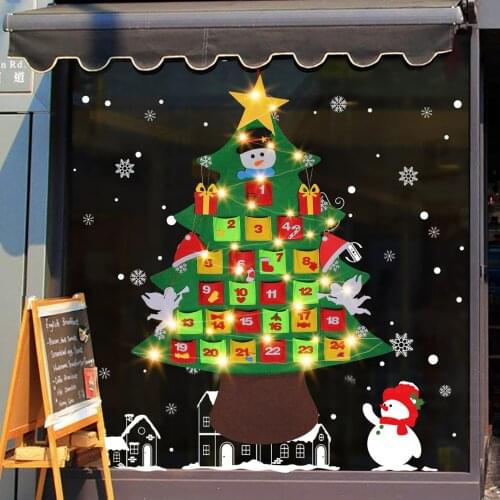 Felt Christmas Tree Countdown Calendar 24 Days Xmas Advent Calendar with String Light Home Xmas Countdown Calendar Wall Decors