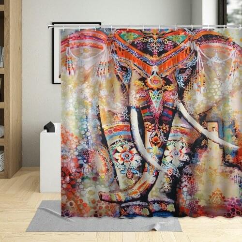 Colorful Ethnic Style Animal Elephant Printing Bathroom Curtains Waterproof Polyester Fabric Shower Curtain With Hooks Screen