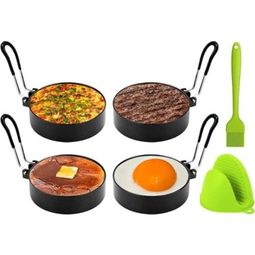 Egg Ring Molds With Non-Stick & Handles,Brush,And Hand Clips,Breakfast Cooking Tool For Frying Egg Mcmuffins,Pancakes