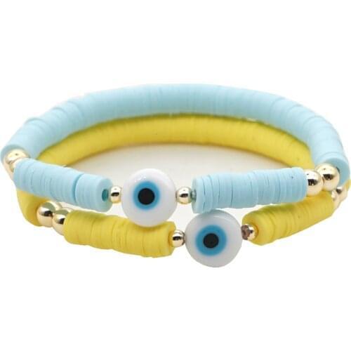 Go2Boho Evil Eye Bracelet Polymer Clay African Bracelets Girl New Heishi Disc Beaded Ojo Turco Women Couples Gift Armband