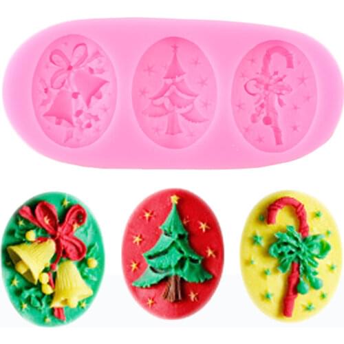 Christmas Tree Bell Crutches 3D Fondant Mold Soap Resin Clay Silicone Molds Cake Decorating Tools Candy Chocolate Gumpaste Mould
