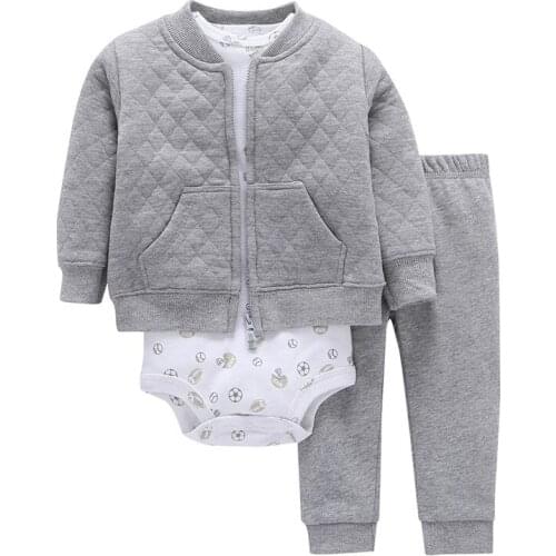 2019 New 3pcs Cardigan Set Long Sleeve Coat Vest Bodysuit pants Baby Boy Clothing Set Infant Kids Clothes of Winter and Spring