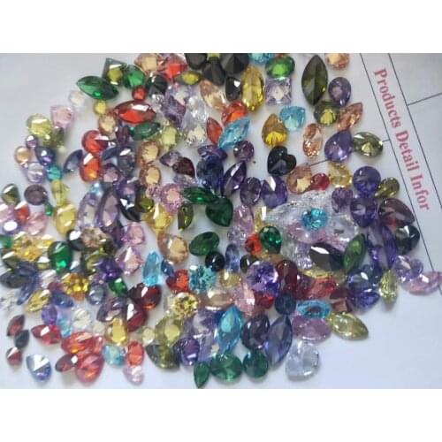 Beautiful Zircon Gems mixed in different shape 4mm,5mm,6mm, 7mm,8mm round heart square oval 15 colors 50/100pcs