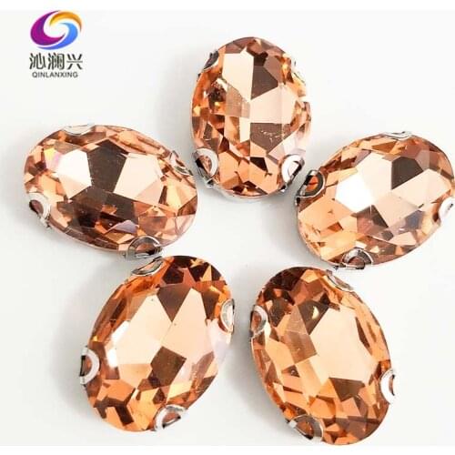 Water red oval shape High quality Glass Crystal sew on D shape Anti hook claw rhinestones,Diy/Clothing accessories SWTD07