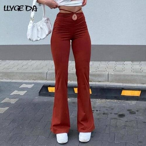 Red Milk Shreds Flared Pants For Women Skinny Casual High Waist Drape Womens Pant 2021 Spring Summer Fashion Trousers Female