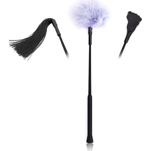 Erotic 3 in 1 Flirting Bdsm Bondage Set Detachable Slave Spanking Paddle Whip Flogger Feather Tickler Adult Sex Toys for Couples