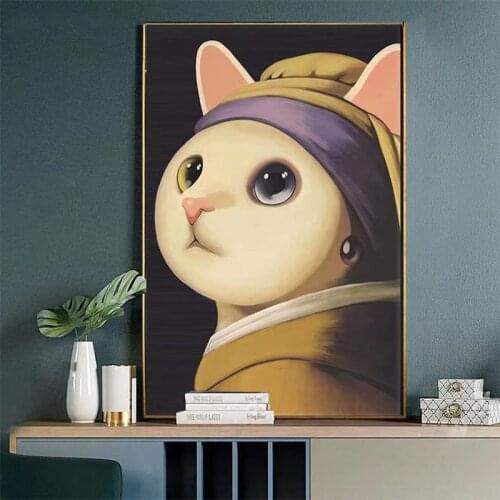 Cross stitch kits 11CT Embroidery Needlework Sets With Printed Pattern Cartoon Cat with Pearl Earrings for Home Decor Painting