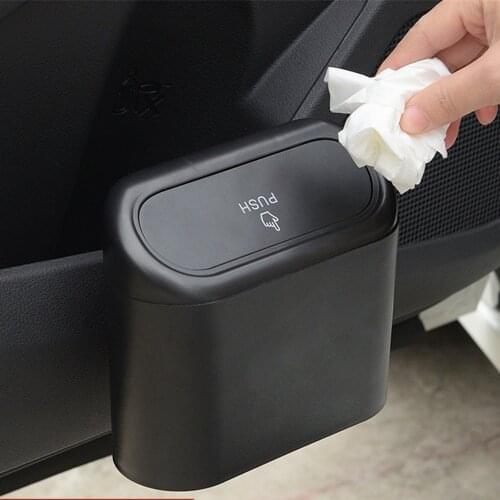 New Car Trash Bin Hanging Vehicle Garbage Dust Case Storage Box Black Abs Square Pressing Type Can Auto Interior Accessories