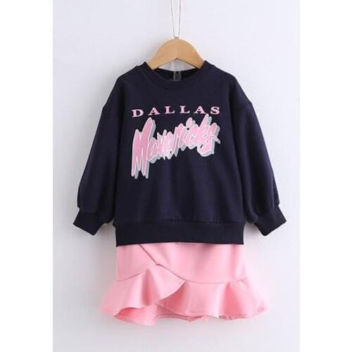 New arrival 2019 spring Kids girls casual letters print long sleeve T-shirt + Fishtail skirt clothing set 3-8 years