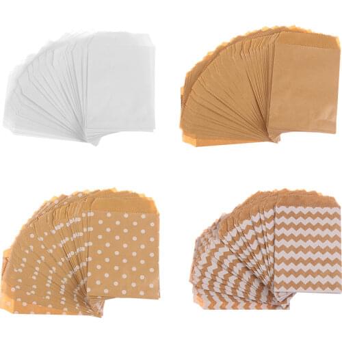 50pcs 15*10CM Wave Dot Kraft Paper Candy Biscuit Bags Packing Pouch Popcorn Bag Birthday Wrapping Supplies Pastry Tool