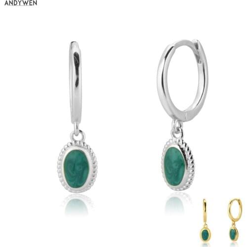 ANDYWEN 925 Sterling Silver Dalma Green Zircon Drop Earring Piercing Circle Ohrringe Pendiente Party Jewelry 2020 Fine Jewelry