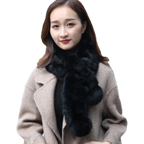 Real Whole Rabbit Fur Scarf Women Winter Warm Neckerchief Handmade Fluffy Soft Party Accessories