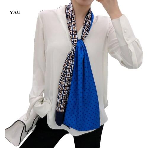 160cm*20cm Luxury Brand Square Dots Printed Long Scarf Women Double-sided Silk Scarves For Ladies Head Scarf Handkerchief Women