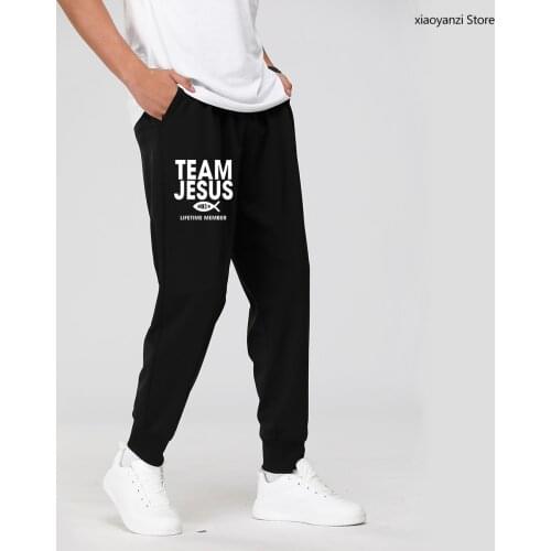Team Jesus Sweatpants Fish Print Life Time Member Creative Design Faith Element Men Women Sports Long Pants EU Size Trousers