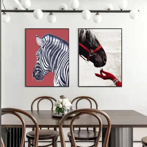 Modern Light Luxury Living Room Porch Animal Decoration Painting Zebra Red French Personality Mural Restaurant Print