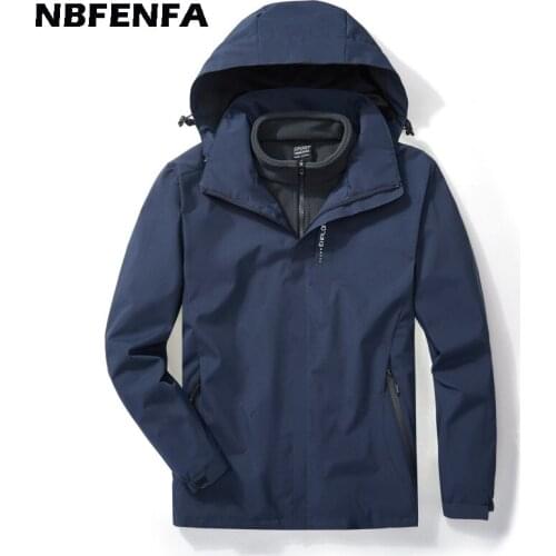 Men Winter Jackets Windbreaker 2 Pieces Hooded Waterproof Windproof Outdoor Coats Outwears Softshell Autumn Spring Jacket LX005