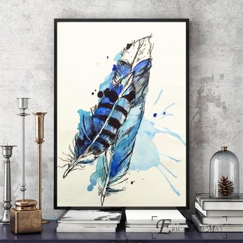 Twin Feathers Watercolor Vintage Poster Prints Oil Painting On Canvas Wall Art Murals Pictures For Living Room Decoration