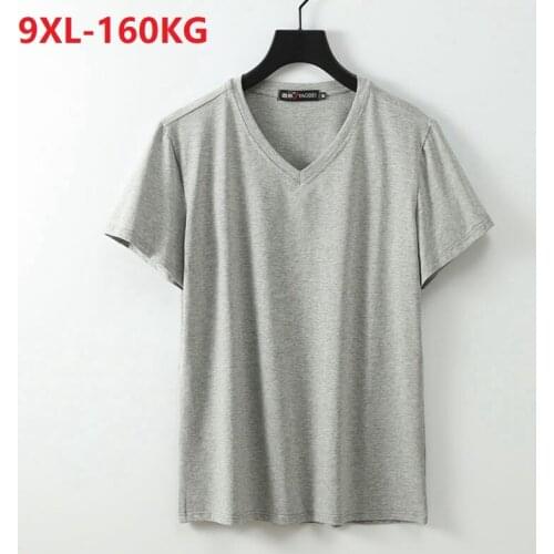High quality summer t-shirt short sleeve cotton v-neck tees tops plus size 7XL 8XL 9XL casual loose soft Breathable tshirt black