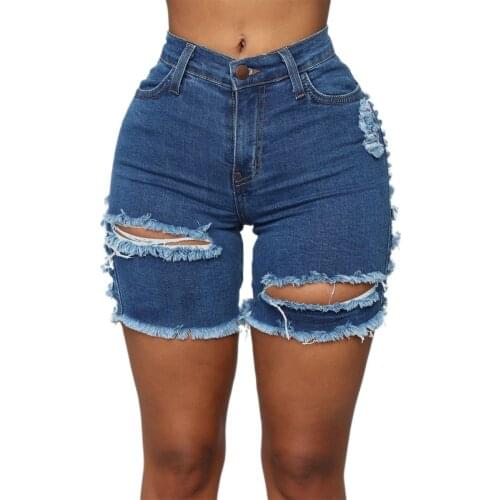Wsevypo Women Casual Denim Shorts Fashion Stretchy Holes Ripped Bodycon Shorts Summer Plus Size High Waist Skinny Bottoms