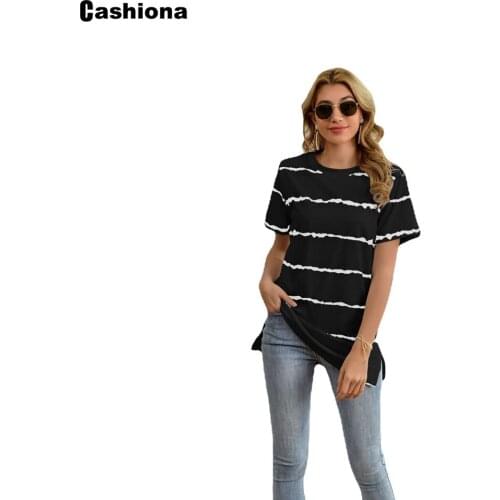 Plus size 4xl 5xl Women Elegant Leisure Casual T-shirt Model Striped Round Neck Loose Womens Top 2021 Summer Tees shirt Femme